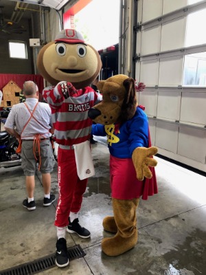 Dollar Dog with Brutus the Buckeye mascot
